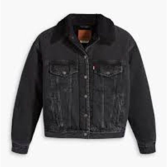 Men's Black Denim Levi's sherpa trucker jacket in black wash Jacket - Picture 1 of 16